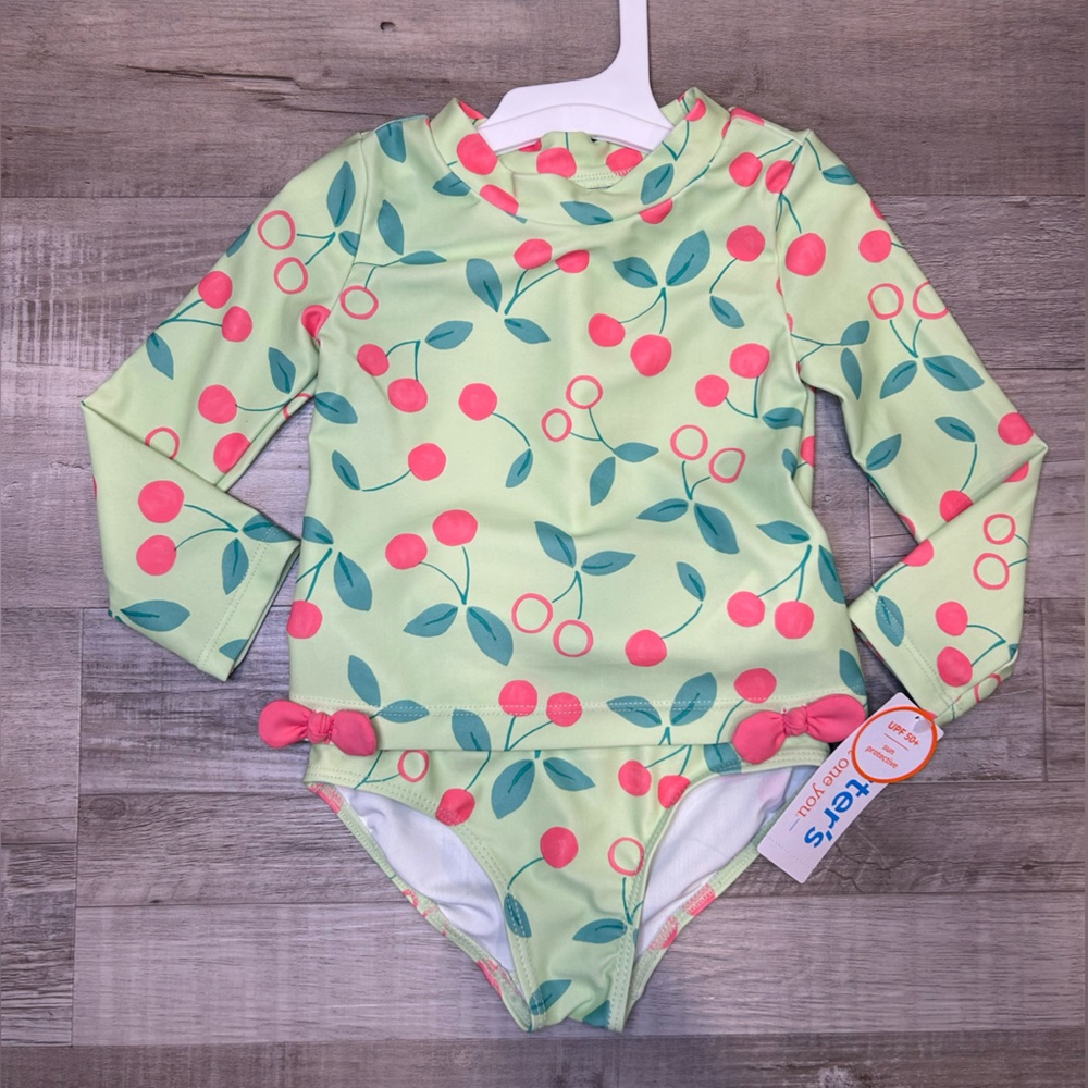 Carter's Just One You Rash Guard Swimsuit Set Girls 18 M Cherry 2 Piece Bows